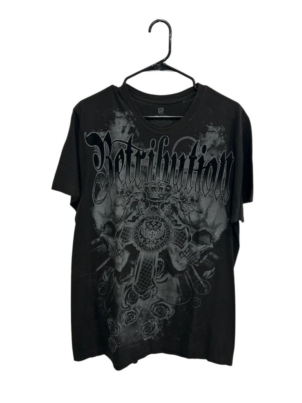 CJ Black Large Mens Retribution Graphic T-Shirt Gothic Skull Cross Grungecore